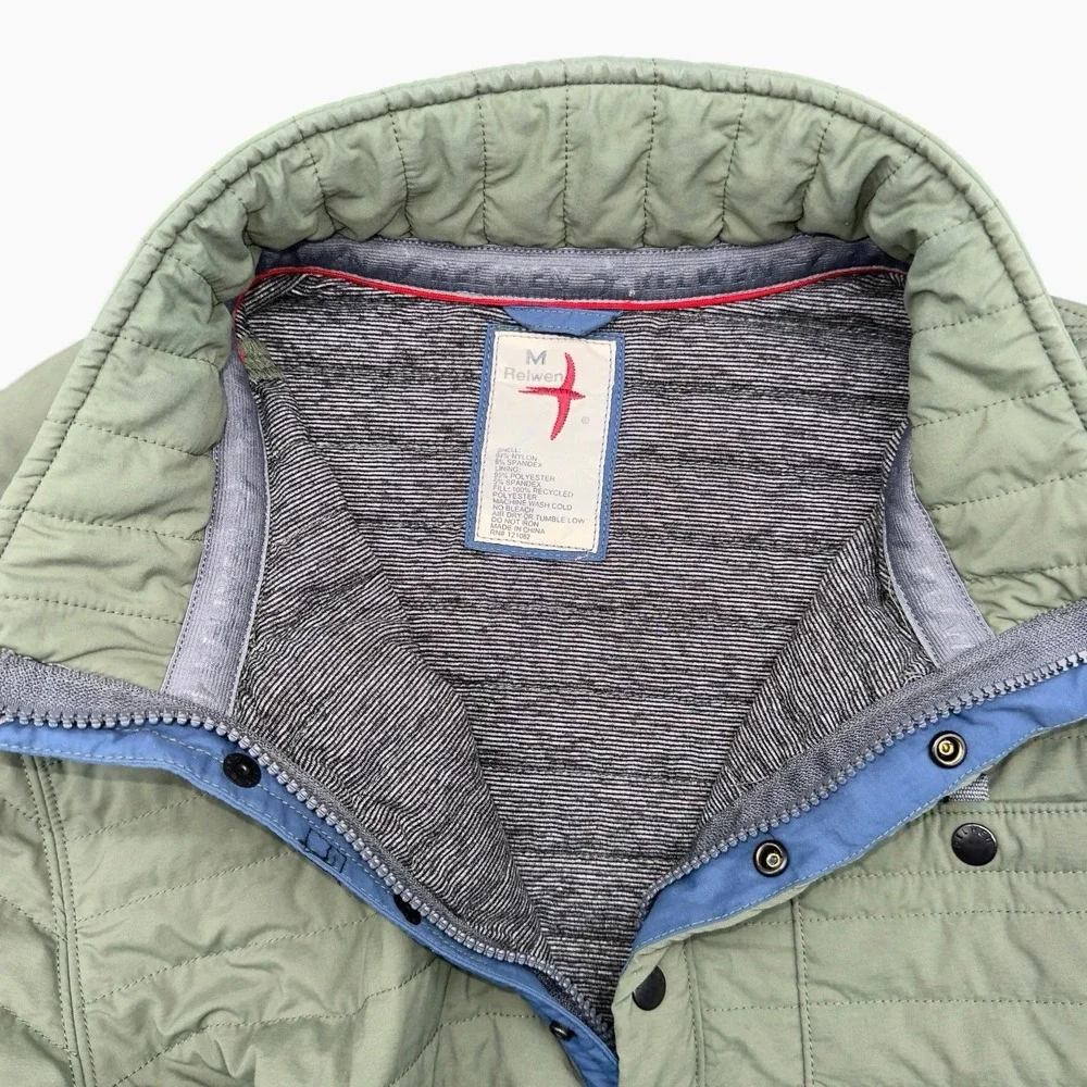 Relwen Windzip Snap Cinch Medium Olive Green Quilted Pullover Jacket Layer Mens